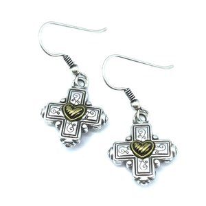 Brighton Blessed Cross Gold Hearts Eternity Religious Faith Silver Earrings